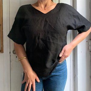 Ozma of California Black linen v-neck shirt size s